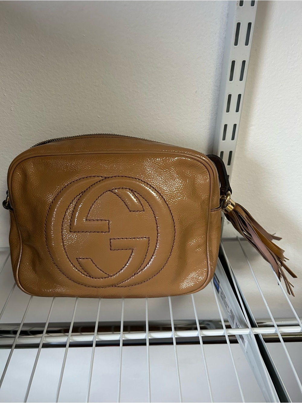 Gucci Tan Soho-Style Pebbled Leather Crossbody with Tassel